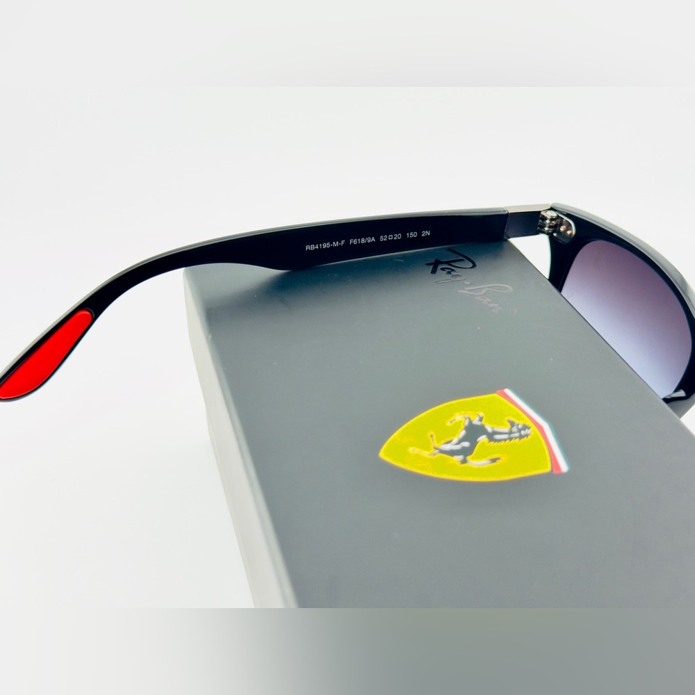 Ray-Ban Scuderia Ferrari Sunglasses RB4195M Polished Black Frame Gray Lenses - Picture 12 of 14